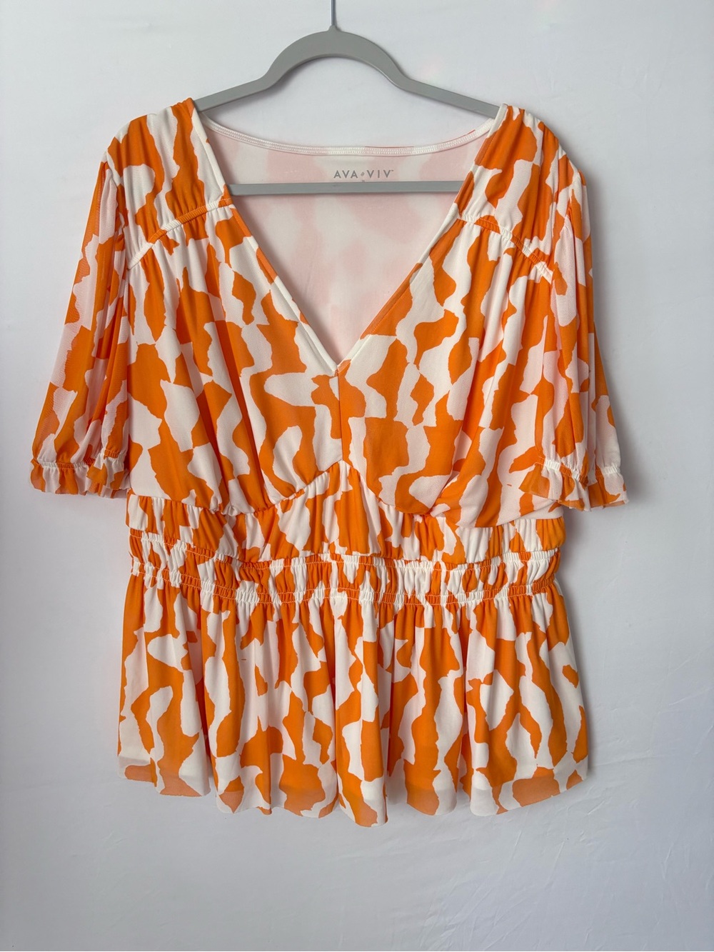 Ava & Viv Orange and White Printed Peplum Top
